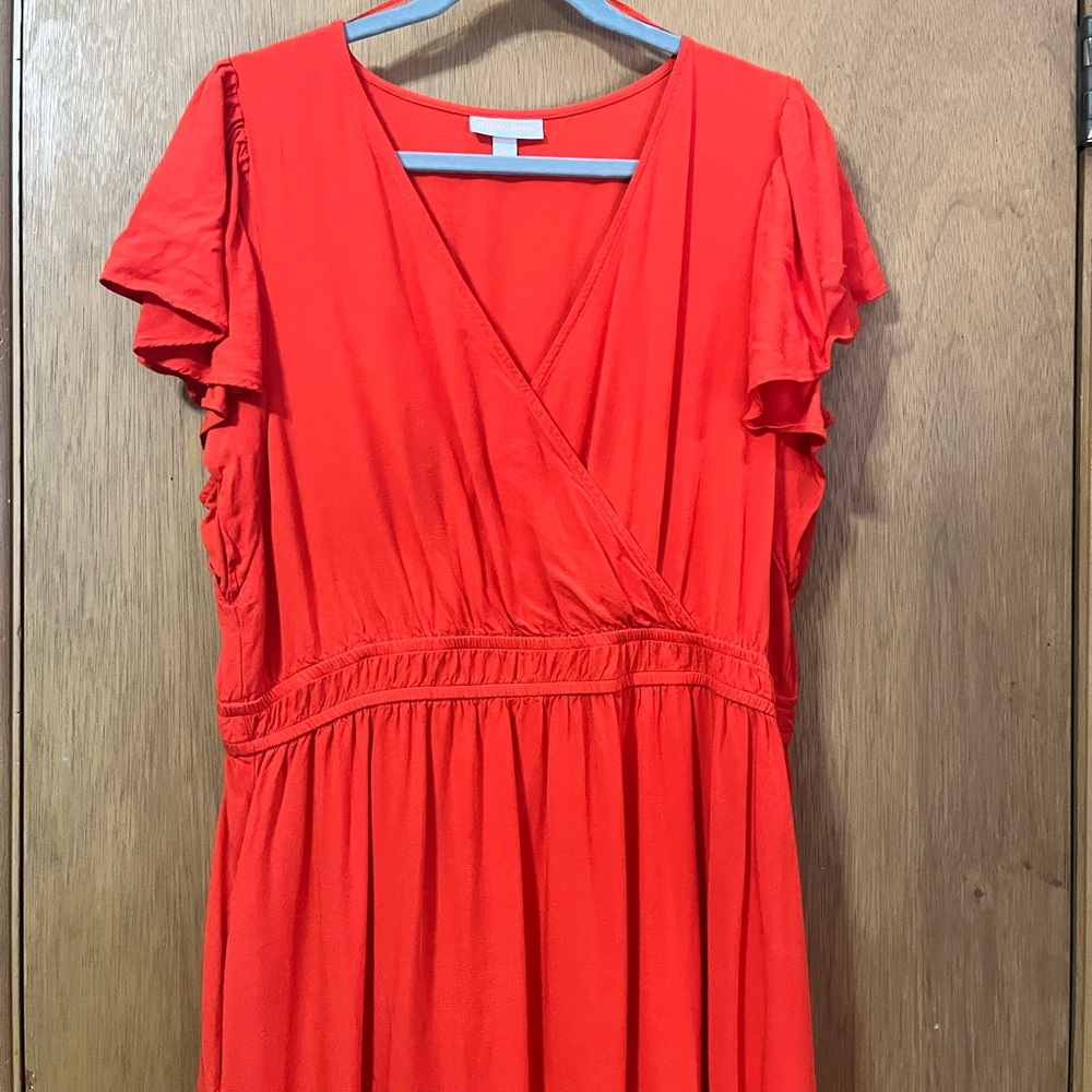 Women’s Flutter Short Sleeve tiered A-Line Dress- Knox Rose Orange